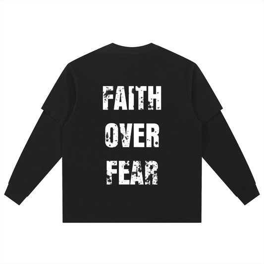 "FAITH OVER FEAR" Layered Long-Sleeve Tee